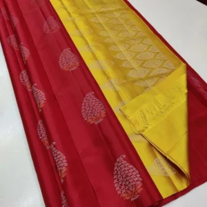 Women's Borderless Kanjivaram Silk Sarees With Unstitched Blouse (Red)