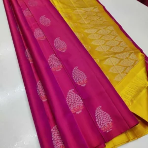 Women's Borderless Kanjivaram Silk Sarees With Unstitched Blouse (Pink)