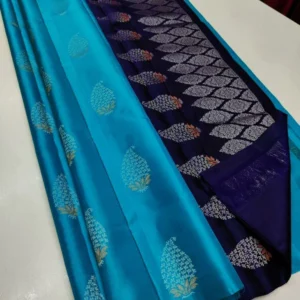 Women's Borderless Kanjivaram Silk Sarees With Unstitched Blouse (Blue)