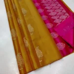 Women's Borderless Kanjivaram Silk Sarees With Unstitched Blouse (Mustard Yellow)
