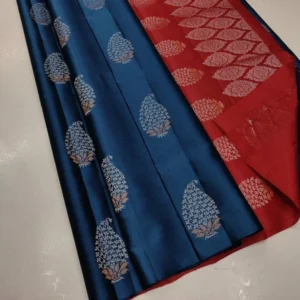 Women's Borderless Kanjivaram Silk Sarees With Unstitched Blouse (Blue)