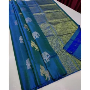 Women's Borderless Kanjivaram Silk Sarees With Unstitched Blouse (Sky Blue)