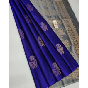 Women's Borderless Kanjivaram Silk Sarees With Unstitched Blouse (Purple)
