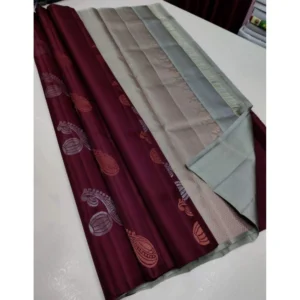 Women's Borderless Kanjivaram Silk Sarees With Unstitched Blouse (Maroon)