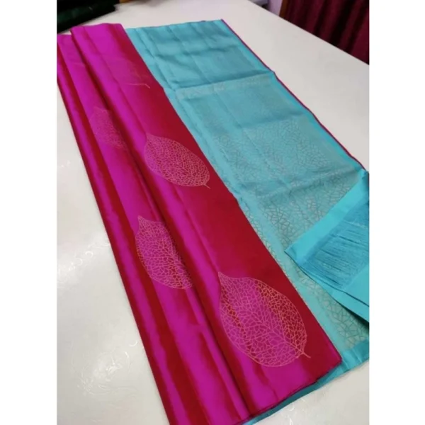 Women's Borderless Kanjivaram Silk Sarees With Unstitched Blouse (Pink)
