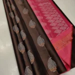 Women's Borderless Kanjivaram Silk Sarees With Unstitched Blouse (Brown)