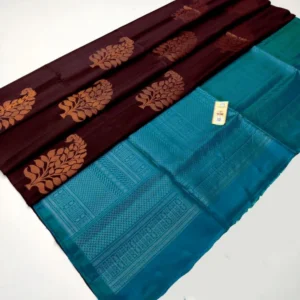 Women's Borderless Kanjivaram Silk Sarees With Unstitched Blouse (Coffee)