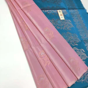Women's Borderless Kanjivaram Silk Sarees With Unstitched Blouse (Pink)