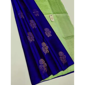 Women's Borderless Kanjivaram Silk Sarees With Unstitched Blouse (Dark Blue)