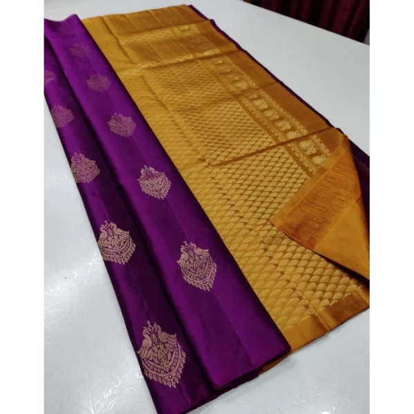 Women's Borderless Kanjivaram Silk Sarees With Unstitched Blouse (Magenta)