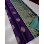 Women's Borderless Kanjivaram Silk Sarees With Unstitched Blouse (Purple)