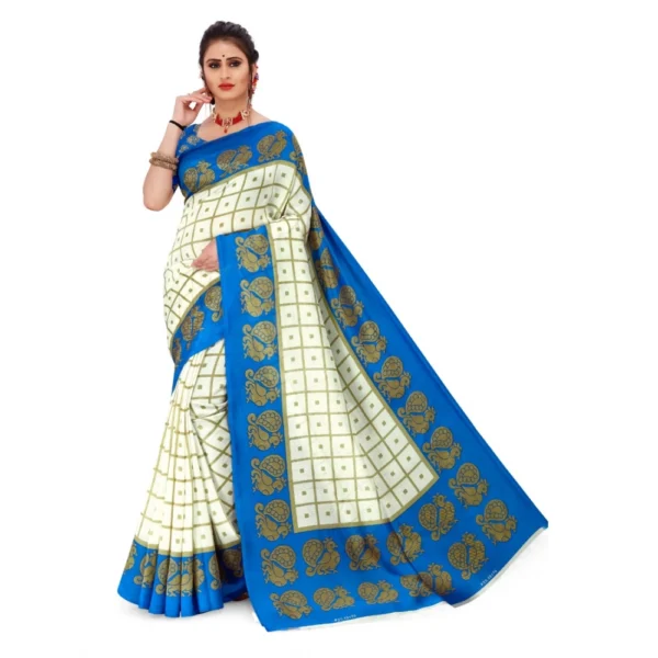 Women's Georgette Printed Saree With Unstitched Blouse (Off White, 5-6 Mtrs)