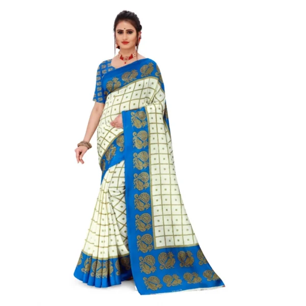 Women's Georgette Printed Saree With Unstitched Blouse (Off White, 5-6 Mtrs)