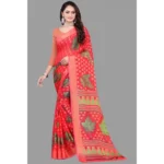 Women's Viscose Rayon Printed Saree With Unstitched Blouse (Red)
