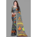 Women's Viscose Rayon Printed Saree With Unstitched Blouse (Grey)