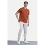 Men's Casual Half sleeve Solid Polyester Crew Neck T-shirt (Rust)