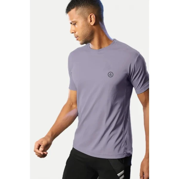Men's Casual Half sleeve Solid Polyester Crew Neck T-shirt (Lilac)