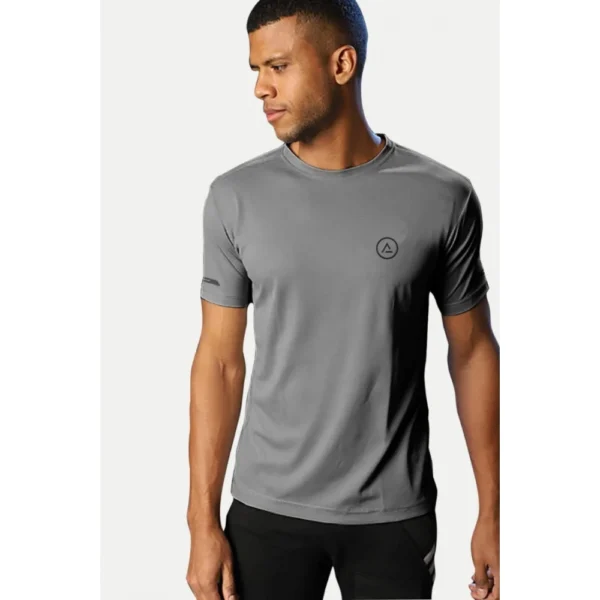 Men's Casual Half sleeve Solid Polyester Crew Neck T-shirt (Grey)