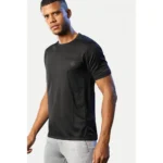 Men's Casual Half sleeve Solid Polyester Crew Neck T-shirt (Black)