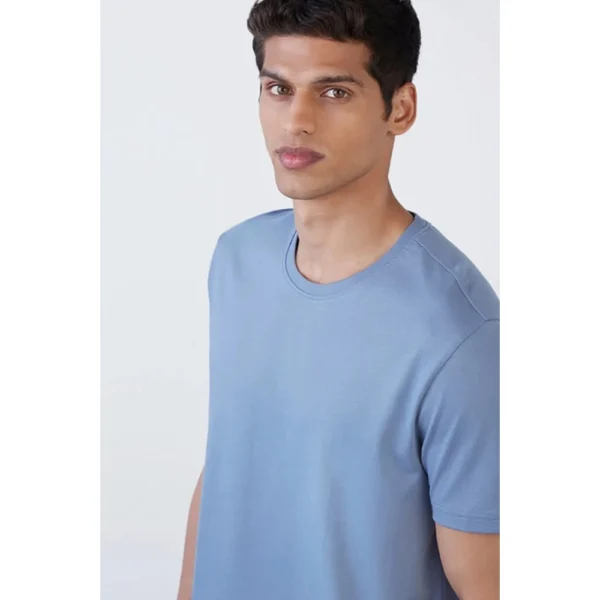 Men's Casual Half sleeve Solid Polyester Crew Neck T-shirt (Light Blue)