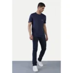 Men's Casual Half sleeve Solid Polyester Crew Neck T-shirt (Navy)
