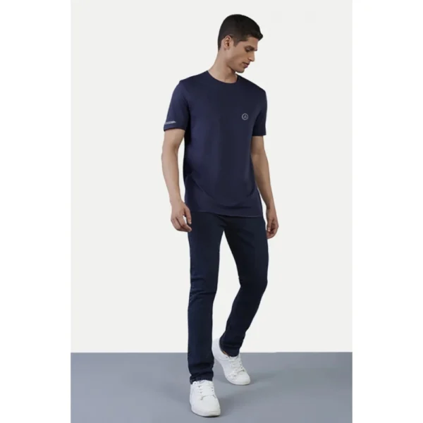 Men's Casual Half sleeve Solid Polyester Crew Neck T-shirt (Navy)