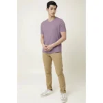 Men's Casual Half sleeve Solid Cotton V Neck T-shirt (Lavender)