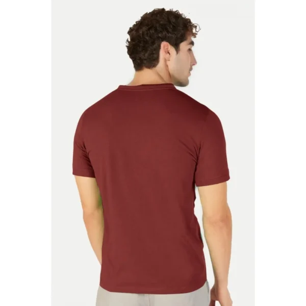 Men's Casual Half sleeve Solid Cotton Henley Neck T-shirt (Maroon)