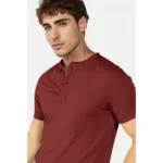 Men's Casual Half sleeve Solid Cotton Henley Neck T-shirt (Maroon)