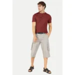 Men's Casual Half sleeve Solid Cotton Henley Neck T-shirt (Maroon)