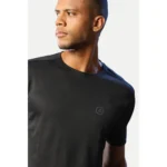 Men's Casual Half sleeve Solid Polyester Crew Neck T-shirt (Black)