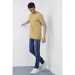 Men's Casual Half sleeve Solid Polyester Crew Neck T-shirt (Sand)