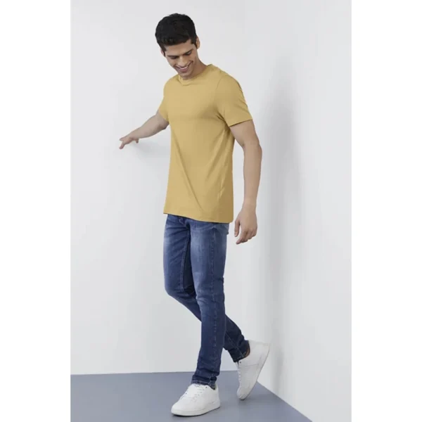Men's Casual Half sleeve Solid Polyester Crew Neck T-shirt (Sand)
