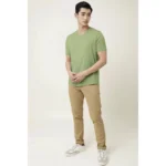 Men's Casual Half sleeve Solid Cotton V Neck T-shirt (Pista)
