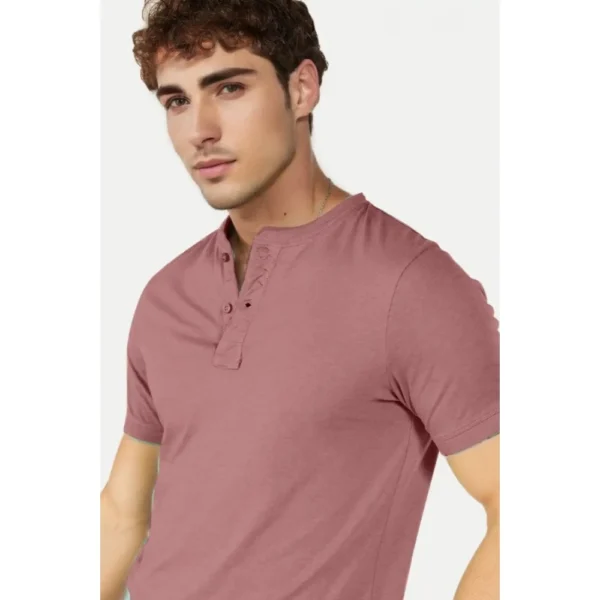 Men's Casual Half sleeve Solid Cotton Henley Neck T-shirt (Onion)