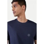 Men's Casual Half sleeve Solid Polyester Crew Neck T-shirt (Navy)