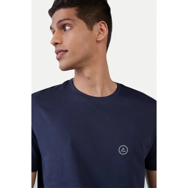 Men's Casual Half sleeve Solid Polyester Crew Neck T-shirt (Navy)