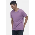 Men's Casual Half sleeve Solid Cotton V Neck T-shirt (Lilac)