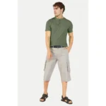 Men's Casual Half sleeve Solid Cotton Henley Neck T-shirt (Olive)