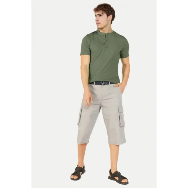 Men's Casual Half sleeve Solid Cotton Henley Neck T-shirt (Olive)