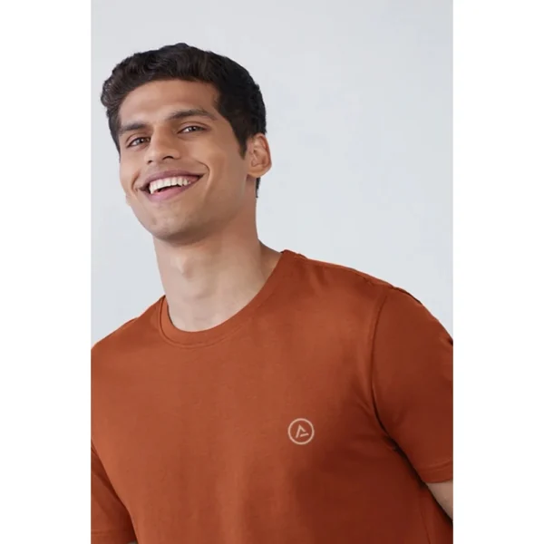 Men's Casual Half sleeve Solid Polyester Crew Neck T-shirt (Rust)