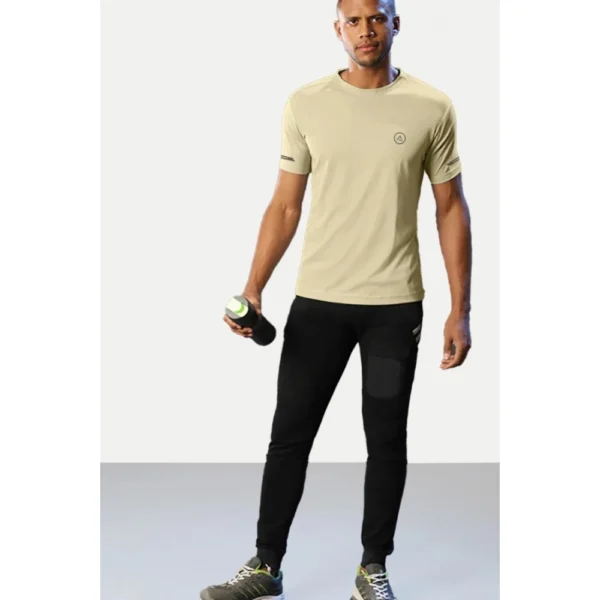 Men's Casual Half sleeve Solid Polyester Crew Neck T-shirt (Sand)