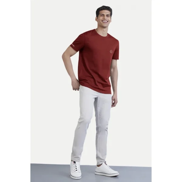 Men's Casual Half sleeve Solid Polyester Crew Neck T-shirt (Maroon)