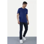 Men's Casual Half sleeve Solid Polyester Crew Neck T-shirt (Blue)