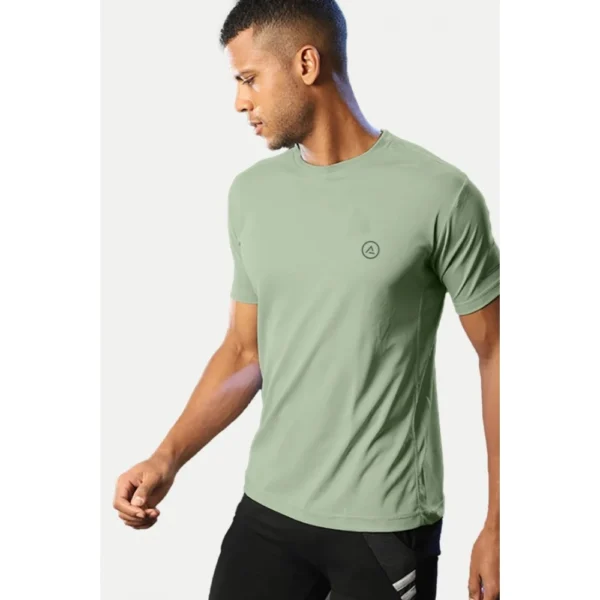 Men's Casual Half sleeve Solid Polyester Crew Neck T-shirt (Pista)