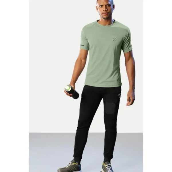 Men's Casual Half sleeve Solid Polyester Crew Neck T-shirt (Pista)