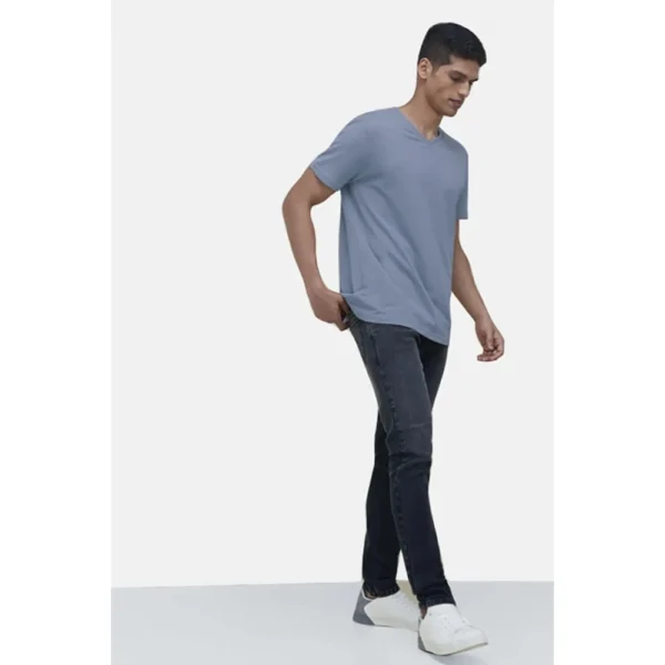 Men's Casual Half sleeve Solid Cotton V Neck T-shirt (Blue)