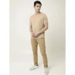 Men's Casual Half sleeve Solid Cotton V Neck T-shirt (Beige)