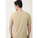 Men's Casual Half sleeve Solid Cotton V Neck T-shirt (Beige)