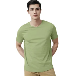 Men's Casual Half sleeve Solid Cotton V Neck T-shirt (Pista)